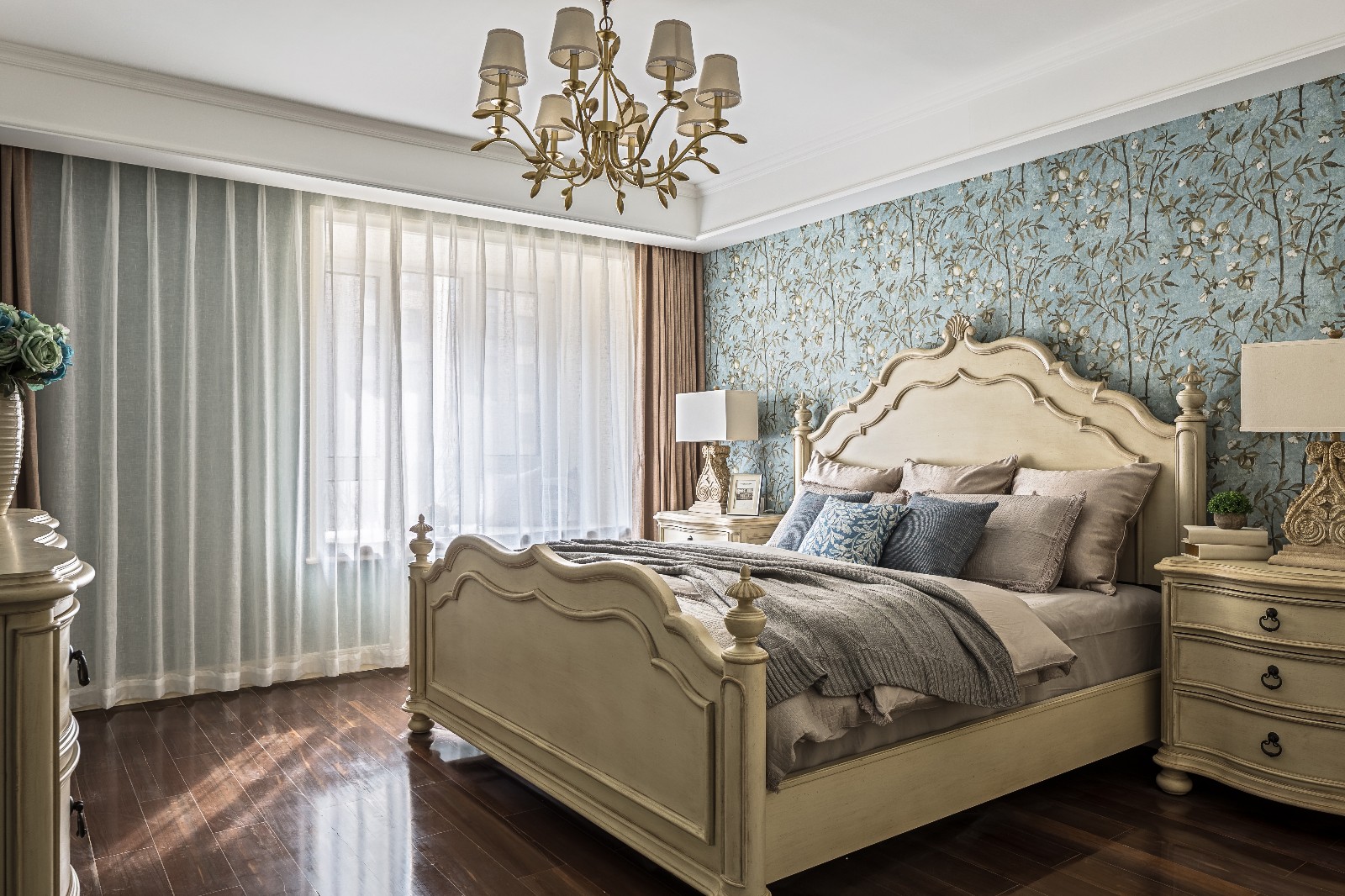 装修案例美式轻奢风格室内装修效果图-主卧 装修案例美式轻奢风格室内装修效果图-主卧